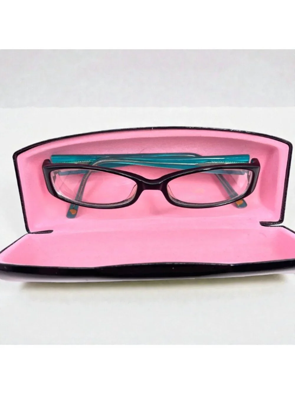 Bebe Women's Rectangular Reading Glasses Black & Teal Glasses With Hard Case